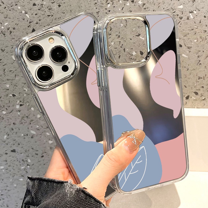 IPHONE Cairan Graffiti Mirror Phone Case Kompatibel Untuk Iphone11 12 13 14 12Pro 13Pro 14Pro Pro Max XR X XS Max Electroplating Tombol Perlindungan Mirror Cover