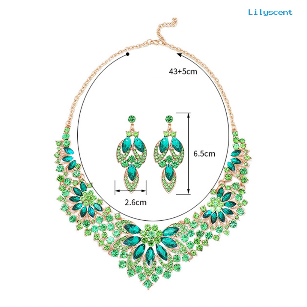 [LS]1 Set Anting Kalung Set Elegan Hijau Kristal Imitasi Set Perhiasan Untuk Wanita Aksesoris Pesta Pernikahan Mempesona Stud Earrings Necklace Gift Giving