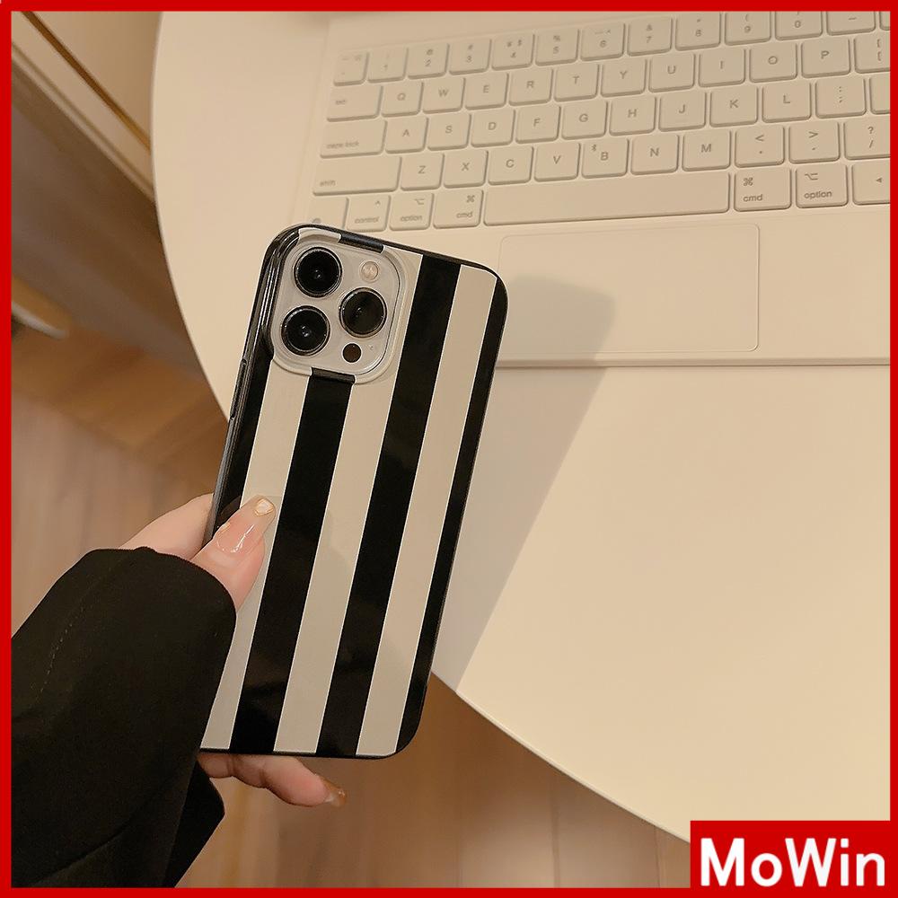 Case iPhone 14 Pro max iPhone Case Hitam Glossy TPU Lembut Tahan Guncangan Perlindungan Kamera Garis Hitam dan Putih Sederhana Kompatibel dengan iPhone 13 Pro max 12 Pro Max 11 xr xs max 7 8