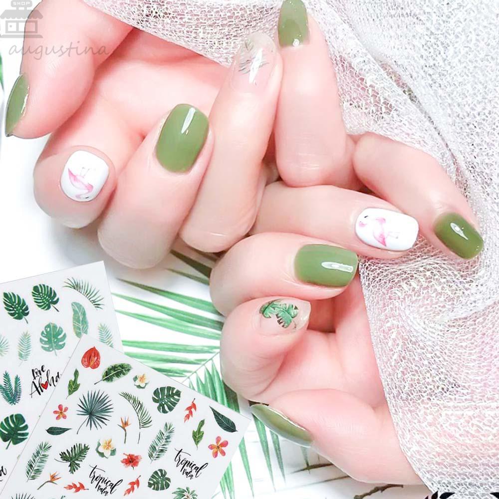 AUGUSTINA Agustin 3D Nail Art Stiker Musim Semi Dan Musim Panas Seri Kaktus Perekat Diri Stiker Bunga Tanaman DIY Desain Nail Art