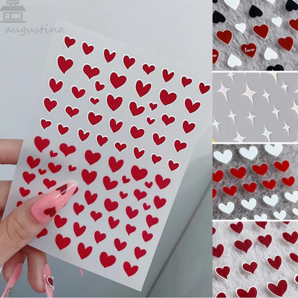 AUGUSTINA Stiker Kuku Ukiran Agustina 5D 1PC Ultra Tipis Tidak Luntur Decals Wine Red Heart Nail Sticker