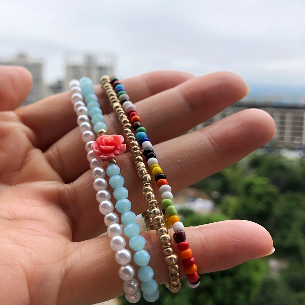 Tali Elastis Mawar Kristal Gelang ins Populer Multi-Layer Kombinasi Mutiara Xiaomi Bead Bracelet