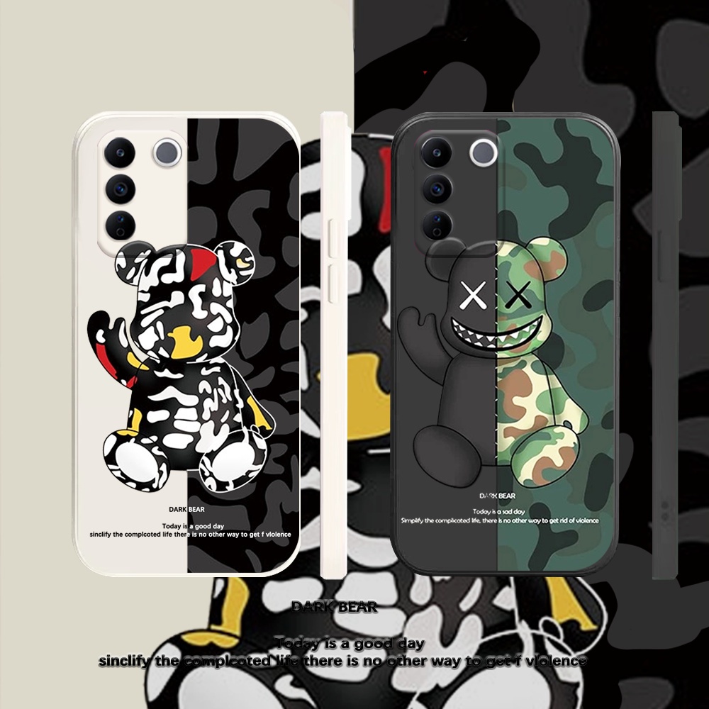 Oppo A17 A17K A77S A16 A57 A15 A16K A54 A53 A12 A5S A7 A3S A31 A52 A92 A94 A37 F9 A1K Reno 8T Reno7 6 5F 4F Fashion Tide Band Kamuflase Beruang Soft Silicone Case Cover RIXUAN