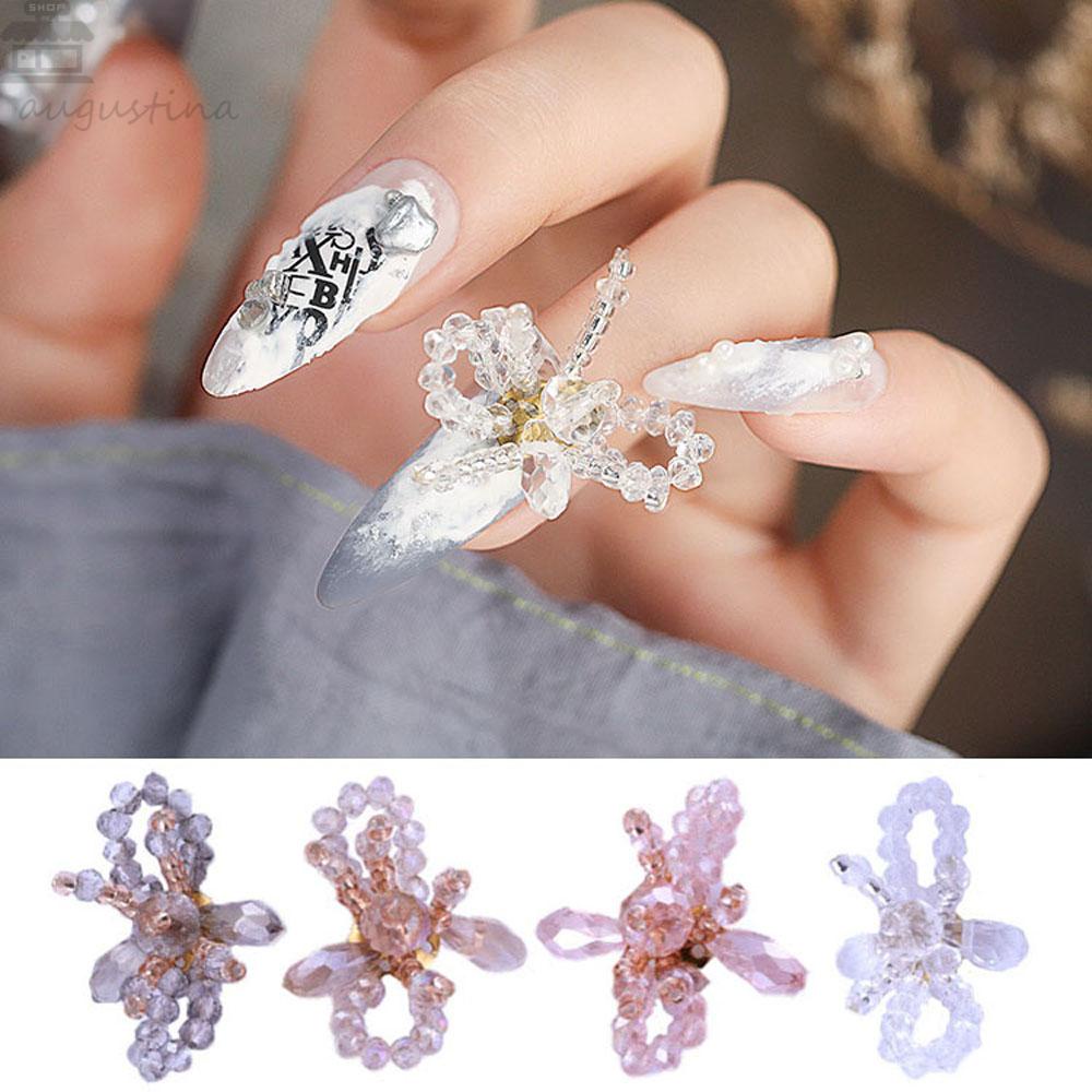 AUGUSTINA Augustina Hiasan Ikatan Simpul Kuku 1Pc Kupu Busur Kristal Mengkilap DIY Nail Art Dekorasi