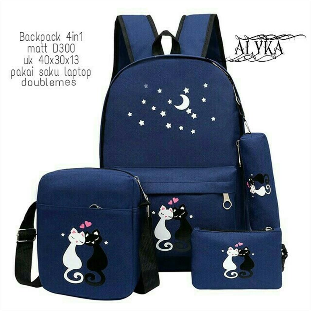 OTS 316 - Tas ransel backpack set 4 in 1 moon cat (tanpa boneka) / ransel anak / ransel beranak