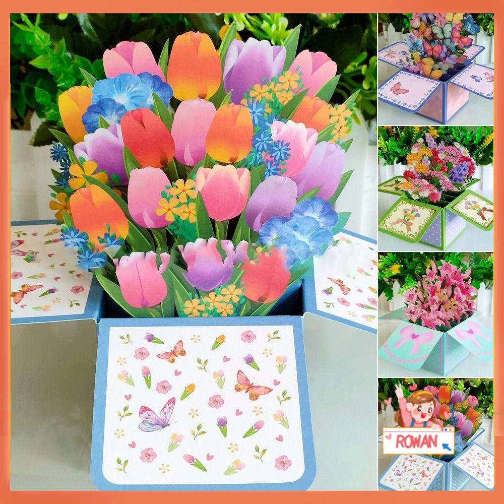 R-FLOWER Kartu Ucapan Pernikahan Buket Pops-up 3D Tropical Bloom Untuk Ulang Tahun Rose /Lily /Sunflower /Tulip