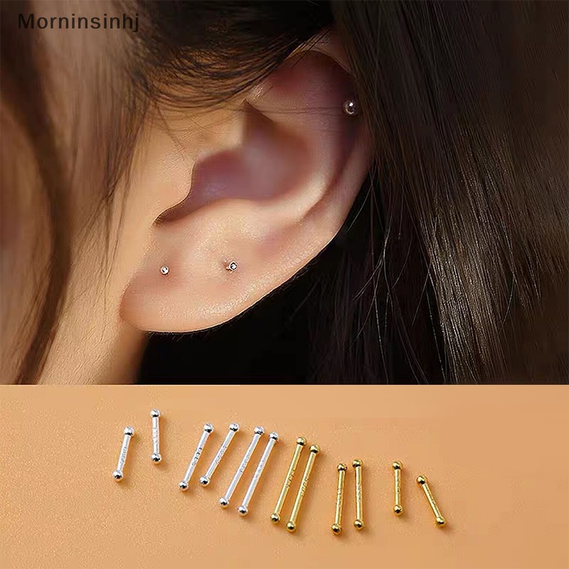 Mornin 2pcs Anting Stud Manik Kecil Minimalis Untuk Wanita Gadis Anting Sekrup Tulang Telinga Hypoallergenic Jewelry id