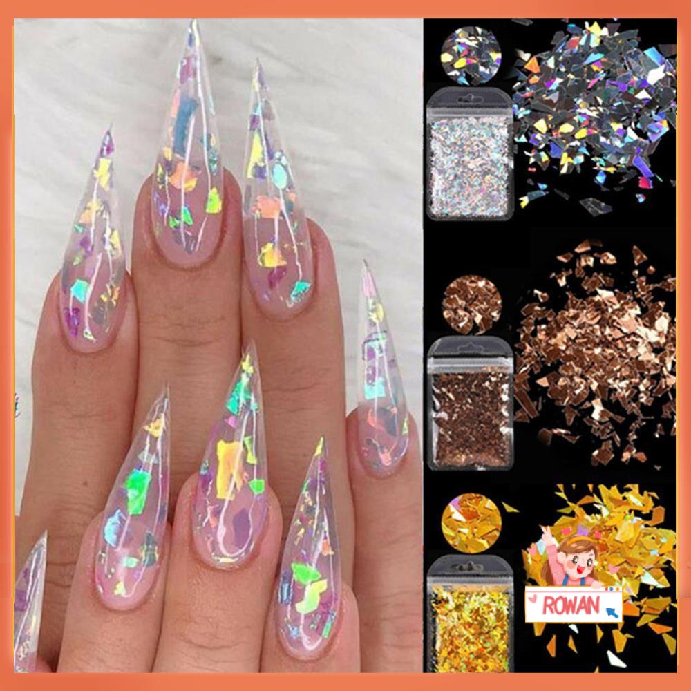 R-FLOWER Irregluar Kuku Payet Bercahaya Manicure Decor 3D Dekorasi Kuku Hologram Nail Art Glitter
