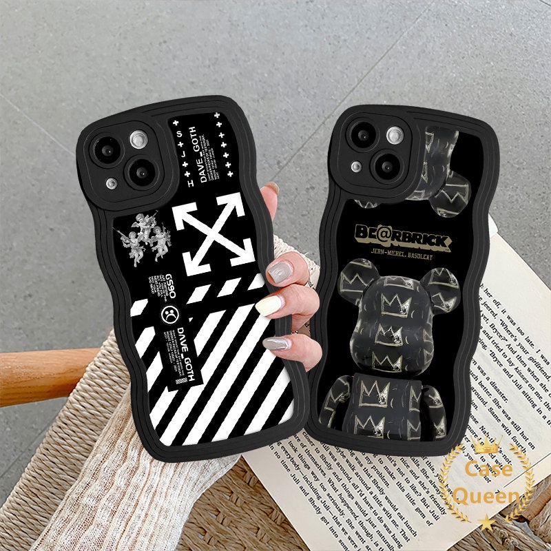 Houndstooth Smiley Lattice Splicing Pattern Casing Untuk Redmi 9C 10A 9C NFC 10C 10 9 9A 9T A1 12C Note 10 11s 10S 11 9 8 Merek Trendi Violent Bear Mosaik Kisi Bergelombang Penutup Tepi