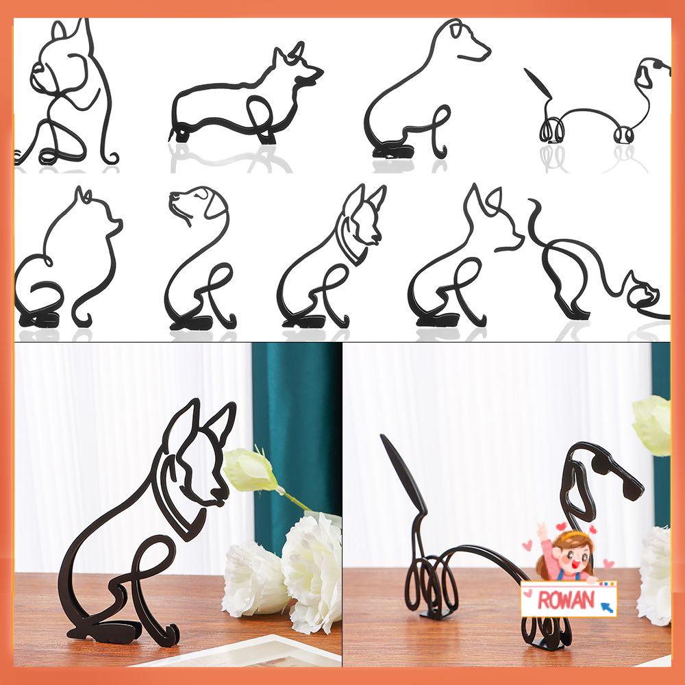 R-FLOWER Patung Dog Art Kerajinan Tangan Modern Ornamen Logam Garis Abstrak Dekorasi Atas Meja