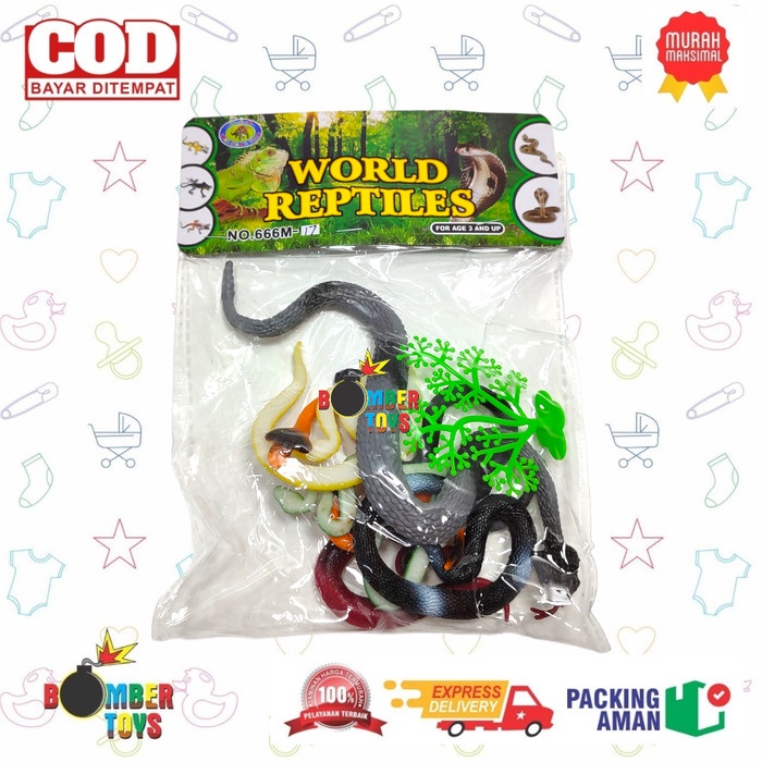 MAINAN ANAK REPTIL KARET ULAR SET WARNA WARNI MELINGKER SNAKE RUBBER WORLD