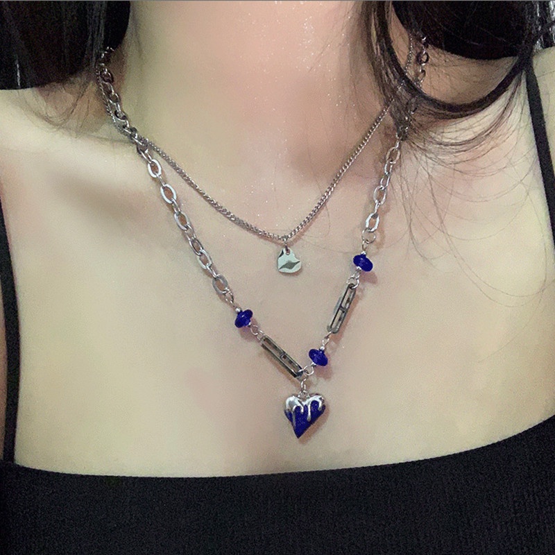 Klein Biru Ganda Lapisan Berlapis Cinta Rantai Klavikula ins Hip Hop Trendi Berkelas Multi Layer Kalung Influencer Sw