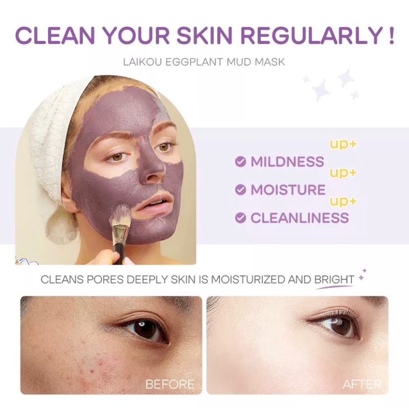 LAIKOU Mud Mask Pembersih Terong KAOLIN Mengontrol Minyak Menghaluskan Kulit 5g