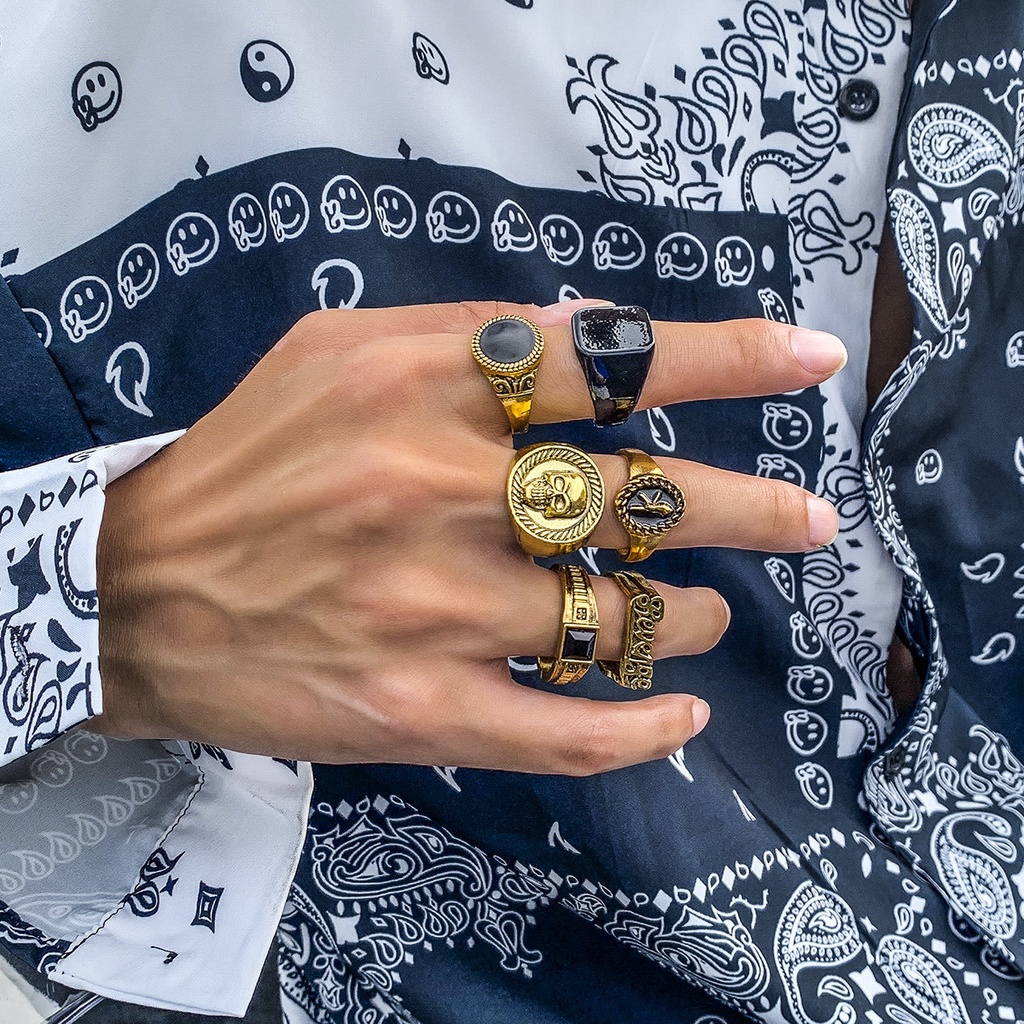 Geometris Kristal Set Cincin Untuk Pria Gothic Punk Vintage Tengkorak Kerangka Ular Kupu-Kupu Malaikat Rings Perhiasan Hadiah Pesta