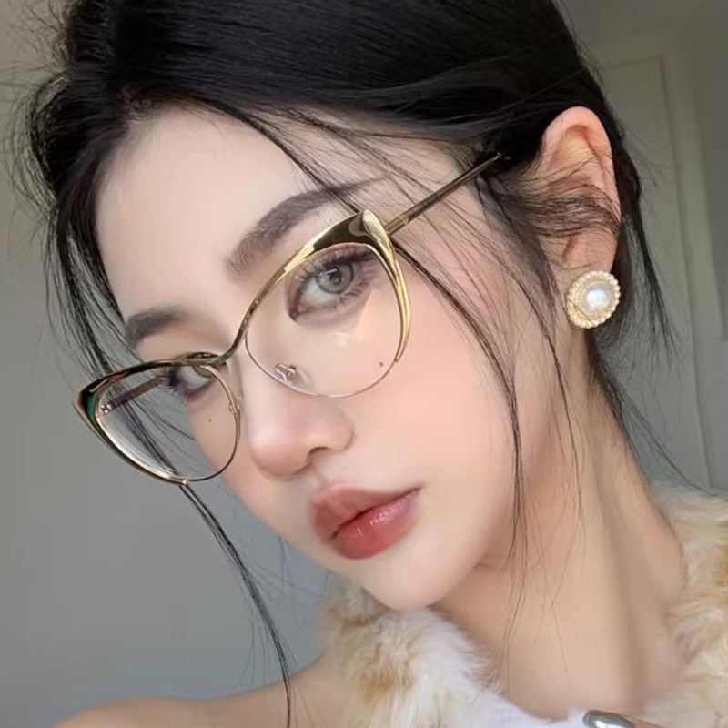Kacamata Retro Gold Triangle Cat Eye Anti Blue Light TR90 Frame