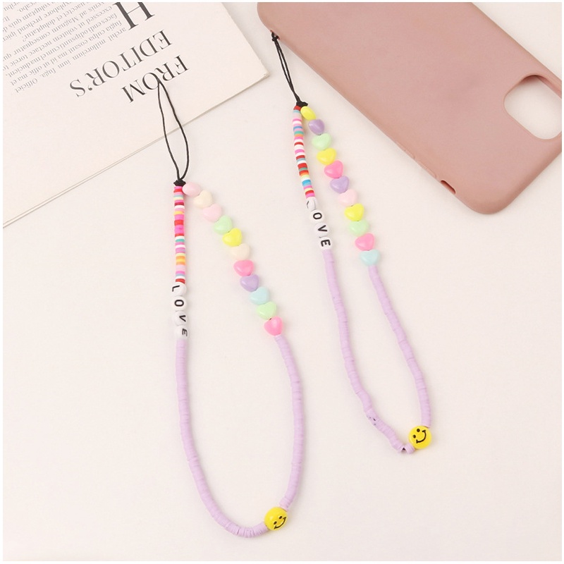 Light Purple Silicone Slice Flat Beads Dengan Warna Macaron Love Hearts Universal Phone Strap Untuk Untuk iPhone Untuk Samsung Untuk OPPO Untuk VIVO Untuk Huawei Untuk Redmi Untuk Xiaomi Case DIY