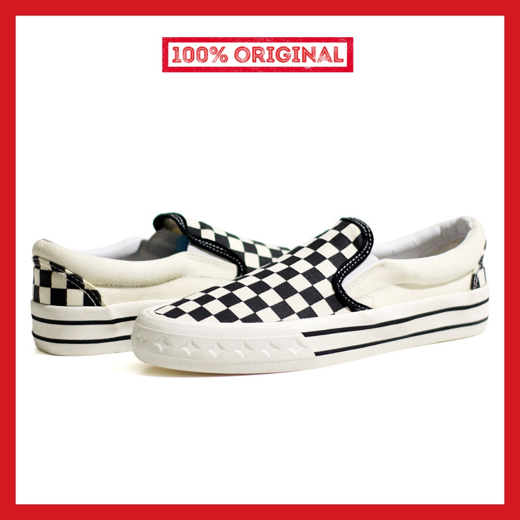 ORIGINAL - Sepatu Brand Lokal Kasual Pria Wanita No Brand Slip On Checkerboard Retro Classic