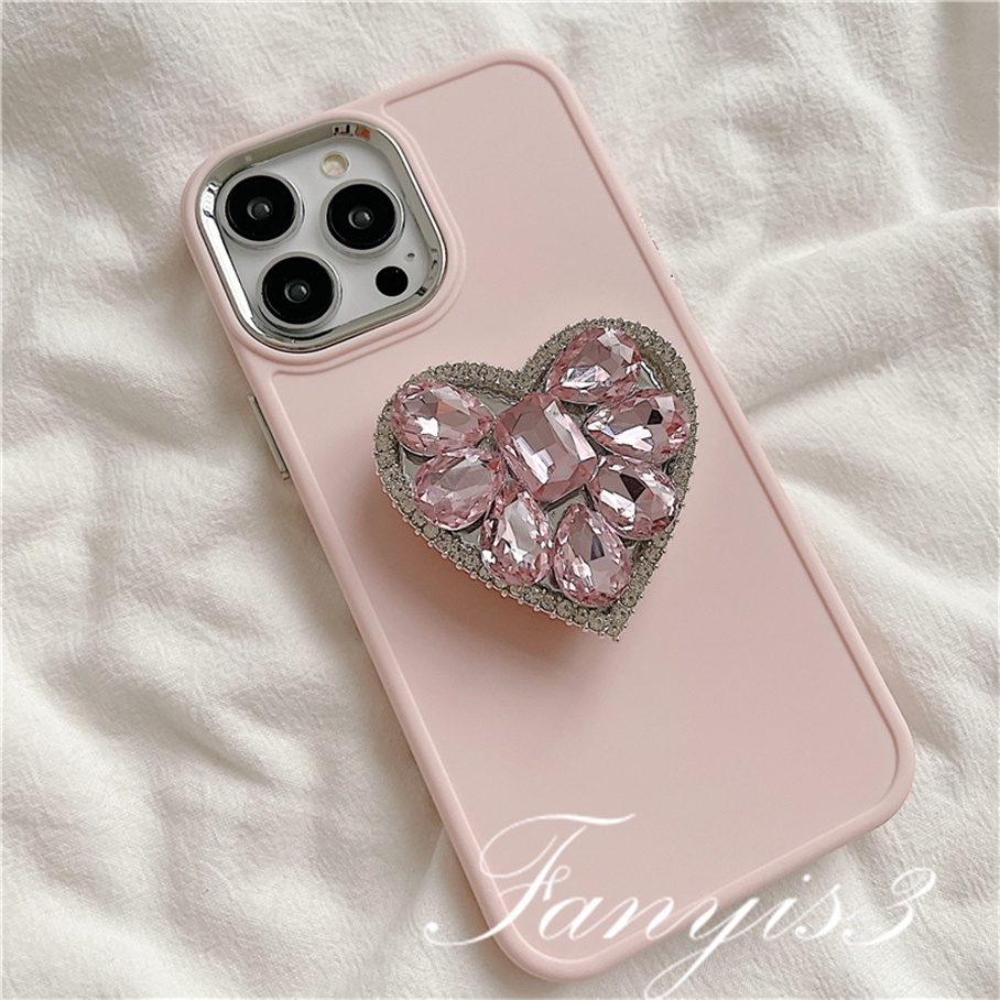 Compatible For iPhone 14 13 12 11 Pro Max X XR Xs Max 8 7 Plus Kompatibel Untuk Pink Kristal Love Phone Case Lembut Cover Pelindung Dengan Bracket