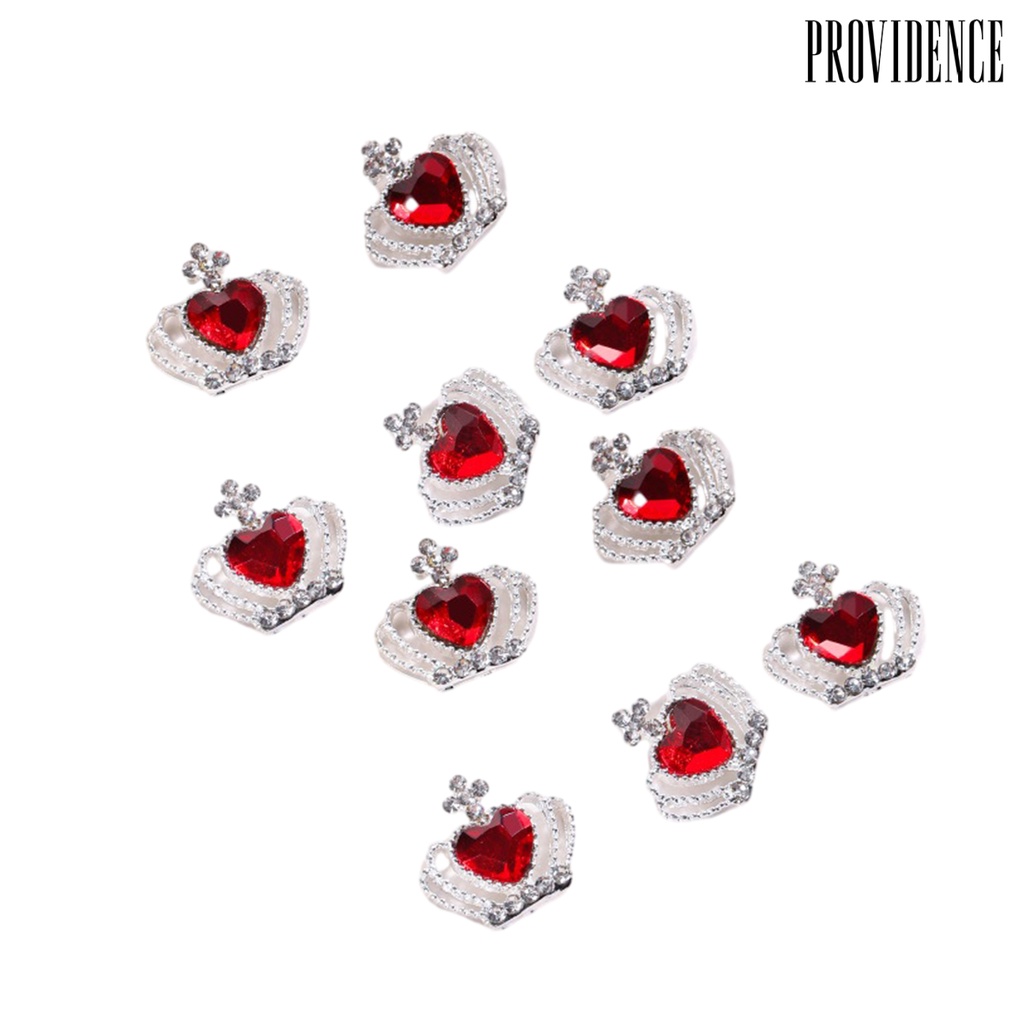 Providence 10 Pcs Shiny Love Heart Nail Rhinestone Multicolor Alloy Mahkota Kuku Charms Perhiasan Aksesoris