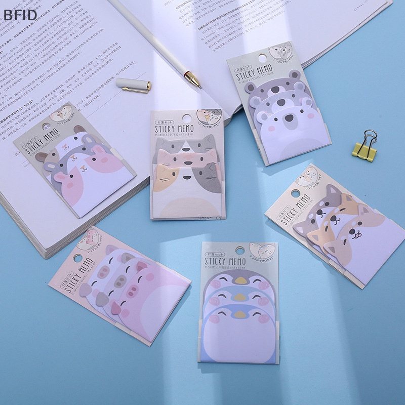 [BFID] 1set Kawaii 3lapis Animals Fox Rabbit Dog Memo Pad Lucu Sticky Notes Index Sheet Planner Stiker Dekorasi Kantor Alat Tulis [ID]