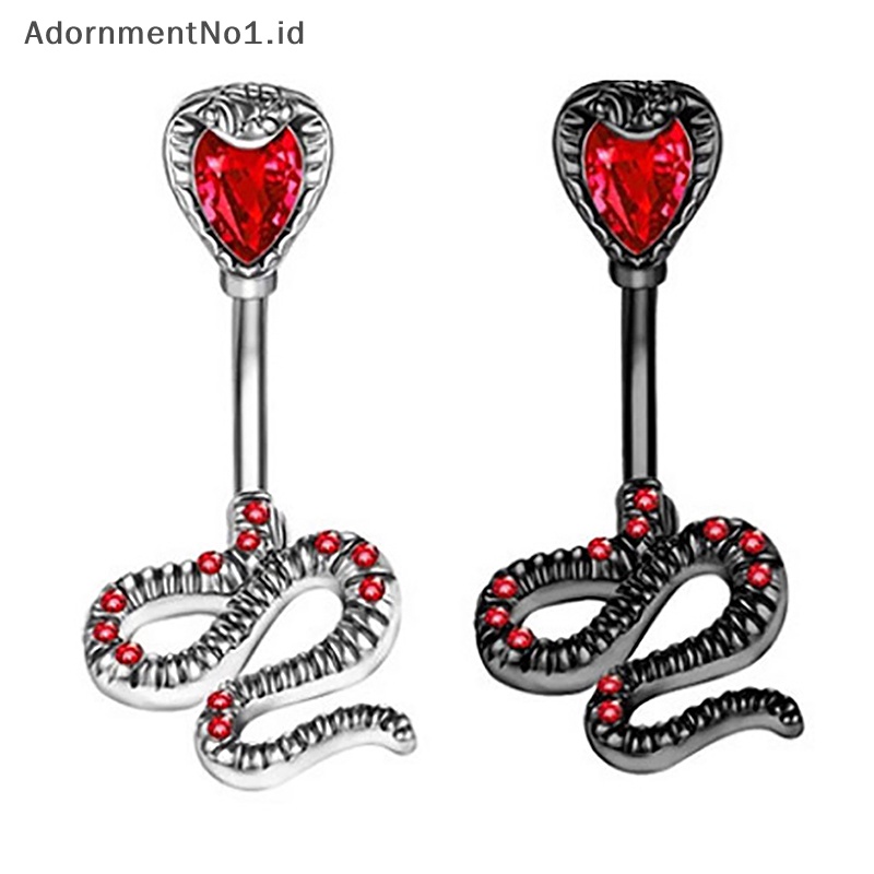 [AdornmentNo1] Gothic ular pusar perhiasan berlapis hitam Spider perut kancing cincin kristal merah zirkon liontin perut cincin untuk hadiah gadis