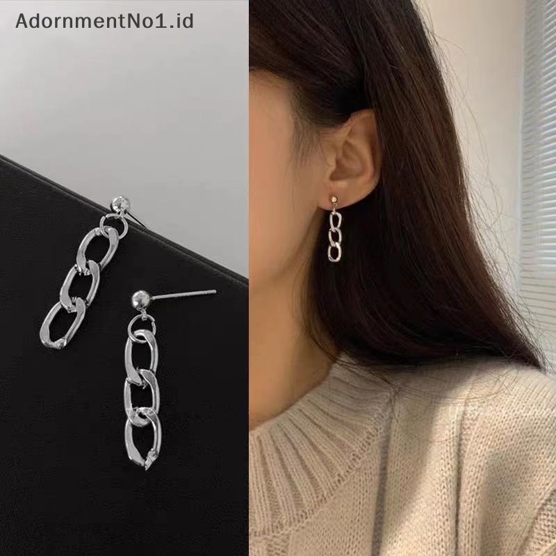 [AdornmentNo1] Punk kuba Link rantai Stud Earrings untuk Fashion wanita warna perak Rock perhiasan hadiah anting tren