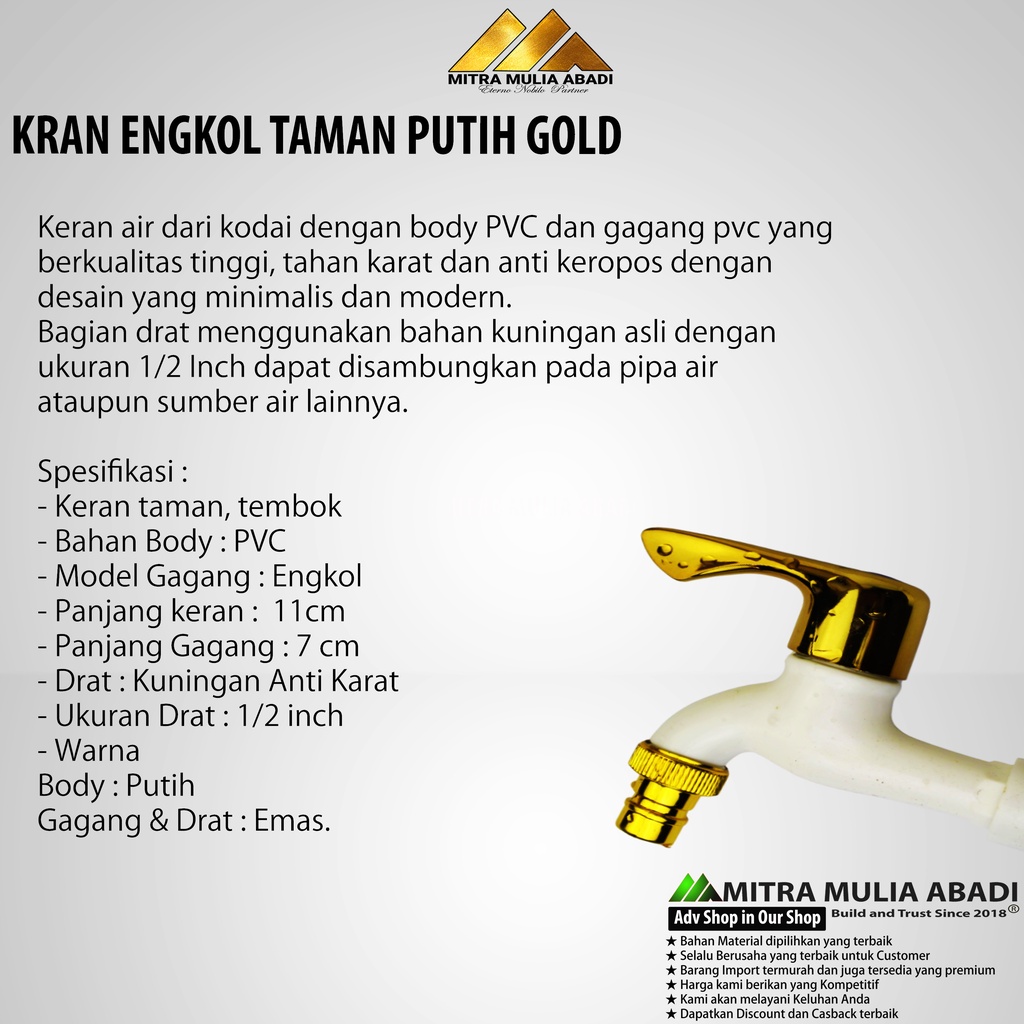 Kran Engkol Taman Putih Gold | Keran Air Taman | Kran Dinding