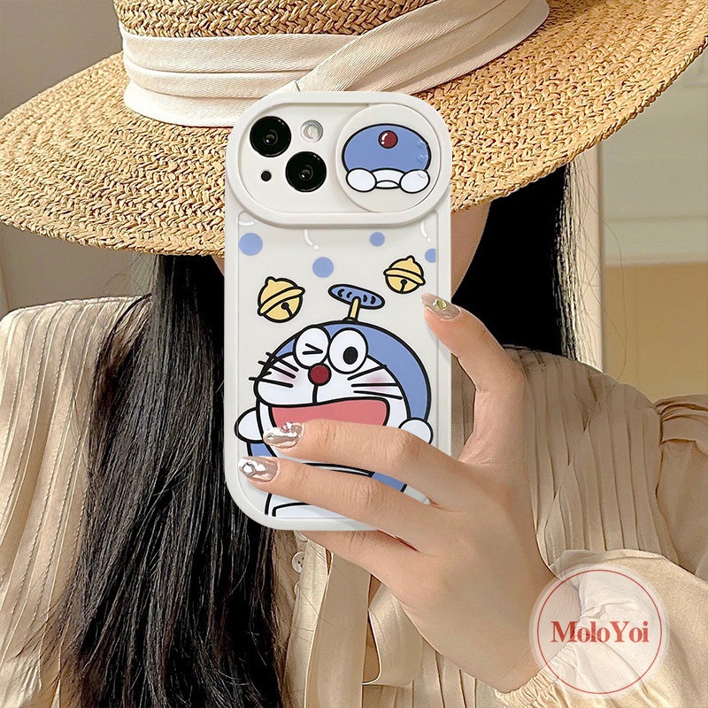 Push Pull Window Lovely Doraemon Funny Dinosaur Camera Lens Protector Case Compatible for IPhone 7Plus XR X XS Max 11 13 12 Pro Max 8Plus Strawberry Bear Lotso Cartoon Cover