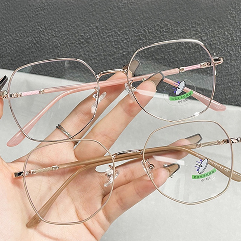 (YUZHU) Kacamata Poligonal Bingkai Logam Bergaya Baru Oversized Frame Anti Blue Light Eyeglasses