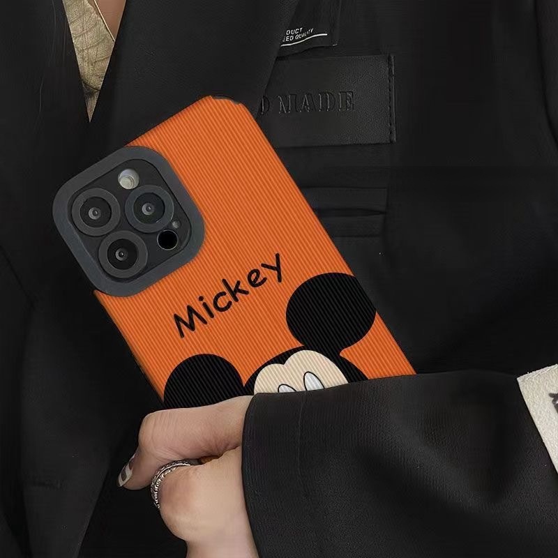 Leather Orange Mickey Mouse Disney Soft Case for Samsung A21S A12 A50S A30S A20 A30 A32 A22S A52S A72 A10S A33 A53 A73 A13 A04S A23 A51 A71 A31 White Phone Case for Man Women Girl