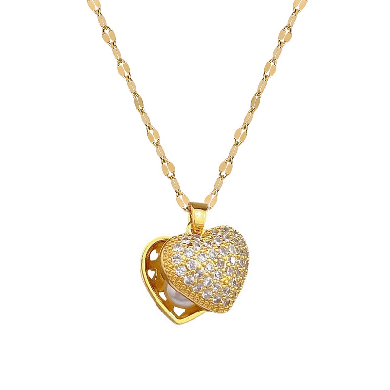 Liontin Cangkang Mutiara Hati Persik Mewah Zirkon Mode Wanita Cantik Kalung Emas 18K Hadiah Pacar XL-23042