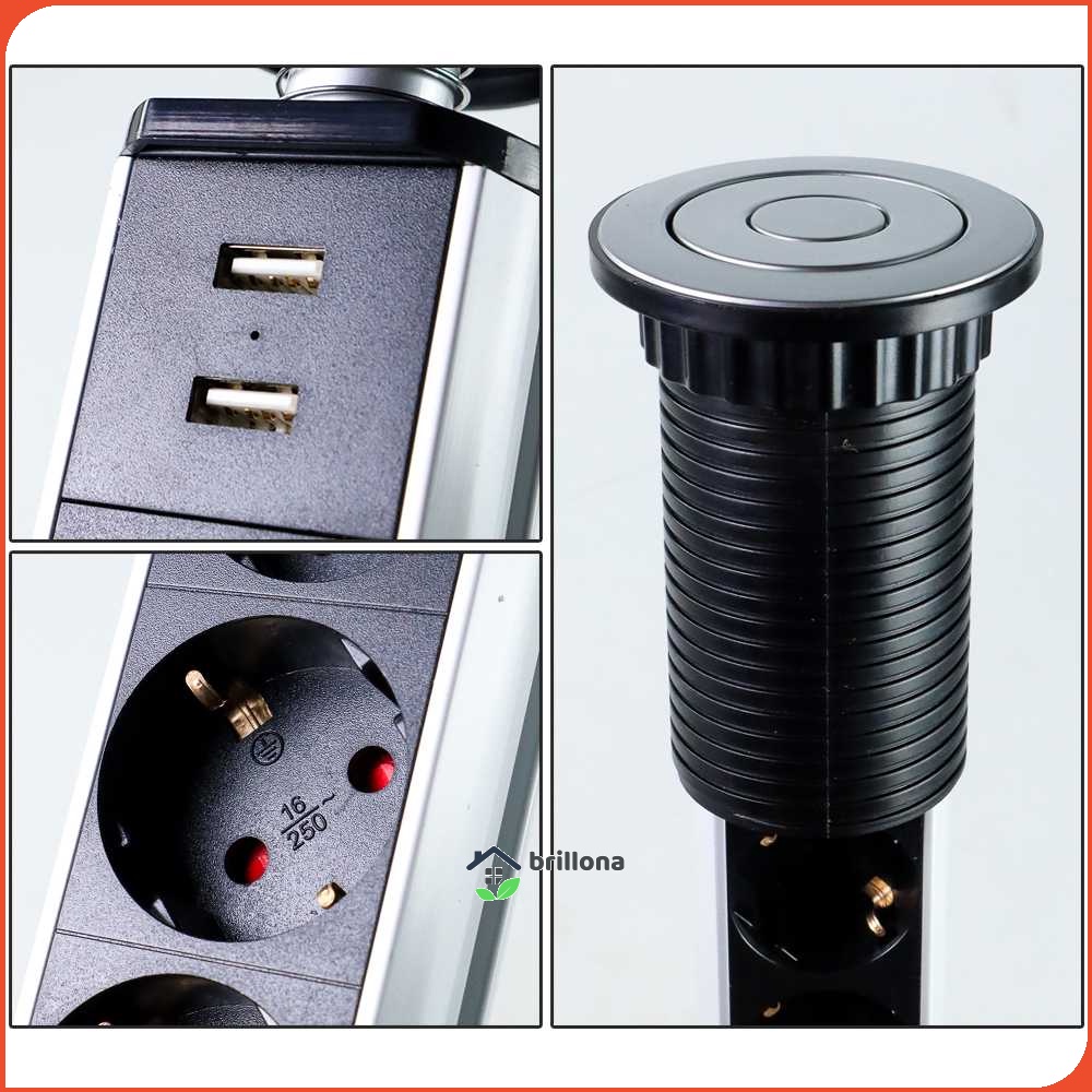 Stop Kontak Pull Pop UP 3 Electric Plug Socket + 2 USB Port EU - PDU