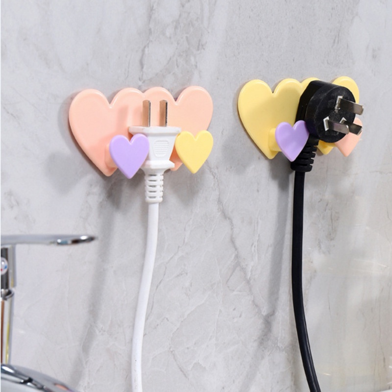 [Harga Grosir] 1PC Korean Double-Heart Hook/Tempat Perhiasan Telepon Yang Dipasang Di Dinding/Doorback Umbrella Keys Coat Rack/ Kait Perekat Dapur Kamar Mandi/Organizer Rumah Nordic