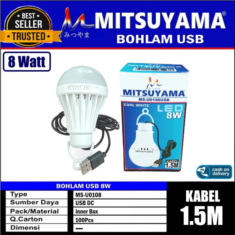 BISA COD - Lampu Bohlam LED USB Emergency Mitsuyama Terang Tahan Lama
