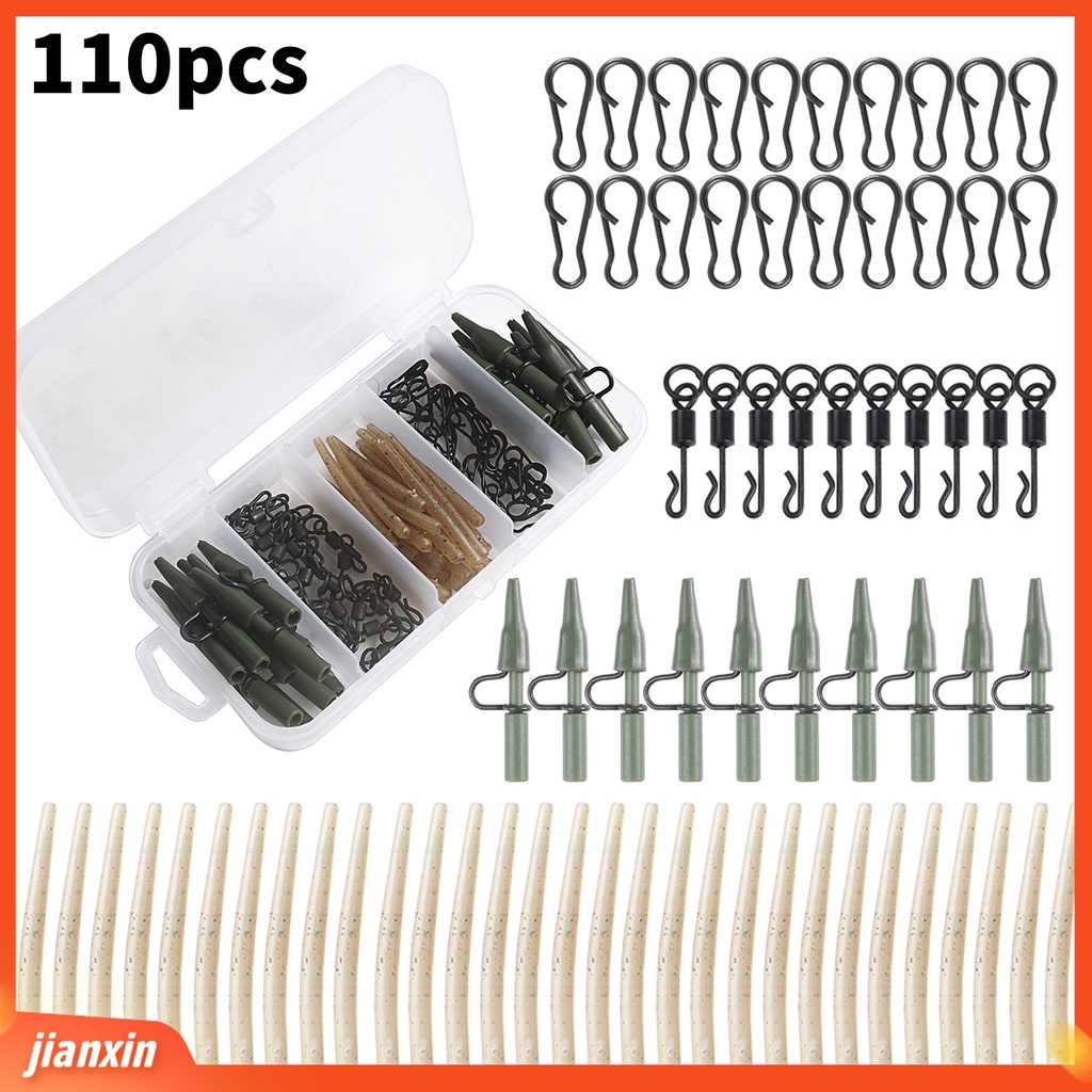 (In Stock) 110 Pcs Safety Sinker Klip Dilepas Pin Hitam Dikotakkan Perubahan Cepat Portabel Tackle Kit Mini Carp Fishing Sinker Clip Kamuflase Ekor Karet Tabung Set Perlengkapan Memancing