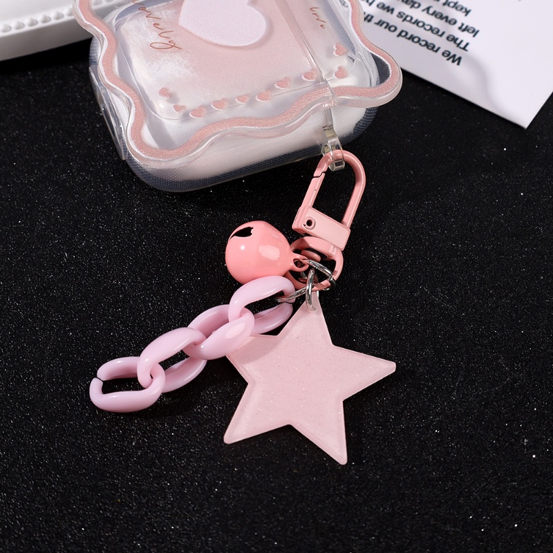 Ins Gaya Bintang Akrilik Liontin Gantungan Kunci/ Fashion Glitter Pentagram Key Ring/ Paduan Kreatif Bell Gantungan Kunci Headphone Kotak Aksesoris