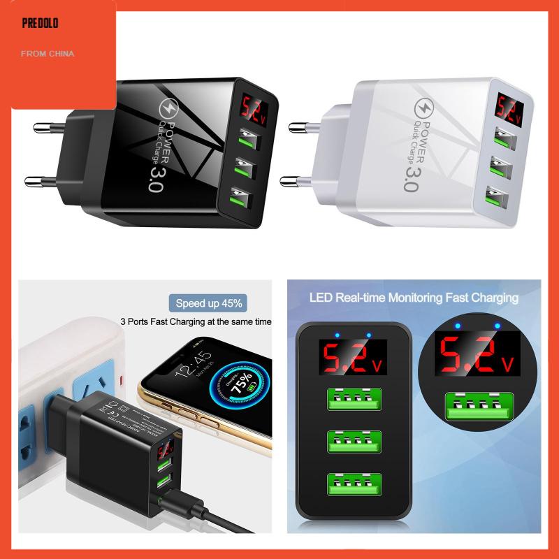 [Predolo] 3usb Digital Display Fast Charging Portable Untuk Travel Charging