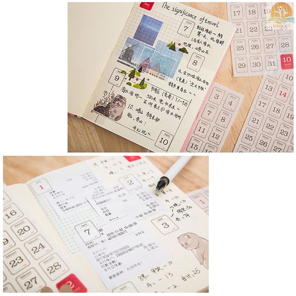 In Stock 12lembar/Set Calender Sticker Paket Harian 12bulan 365hari Label Stiker Untuk Kerajinan DIY Scrapbooking Jurnal Notebook Dekorasi Janjian Daily Planner