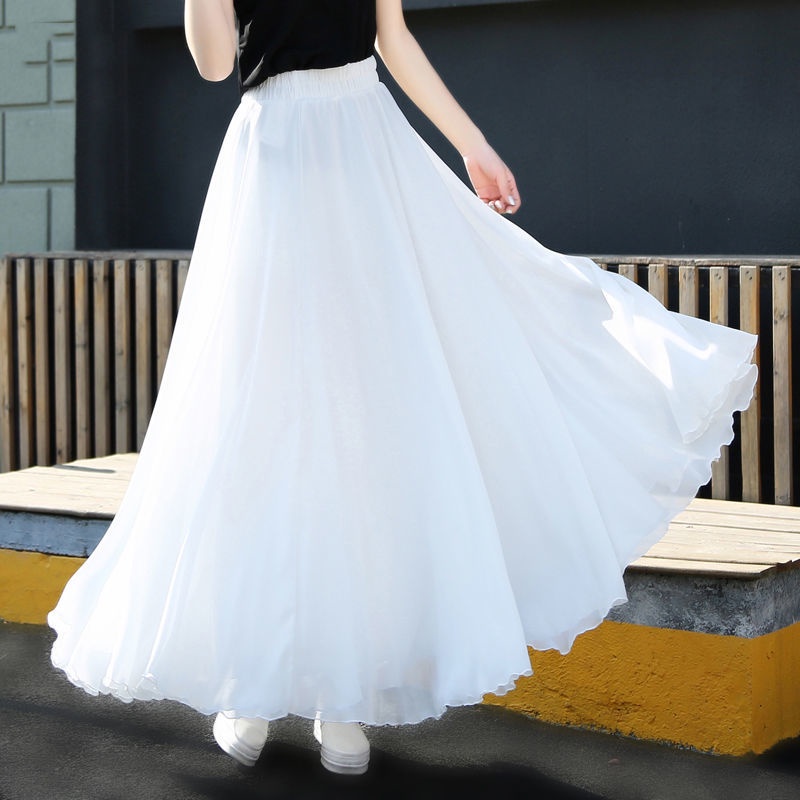 Chiffon Half Skirt Children's Fairy A-line White Long Skirt Dance Dance Big Swing Skirt Summer