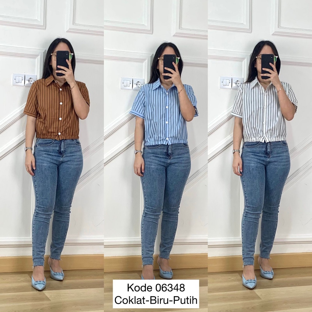 Blouse Garis Garis Wanita I Baju Kemeja Garis Garis I Kemeja Blus Wanita