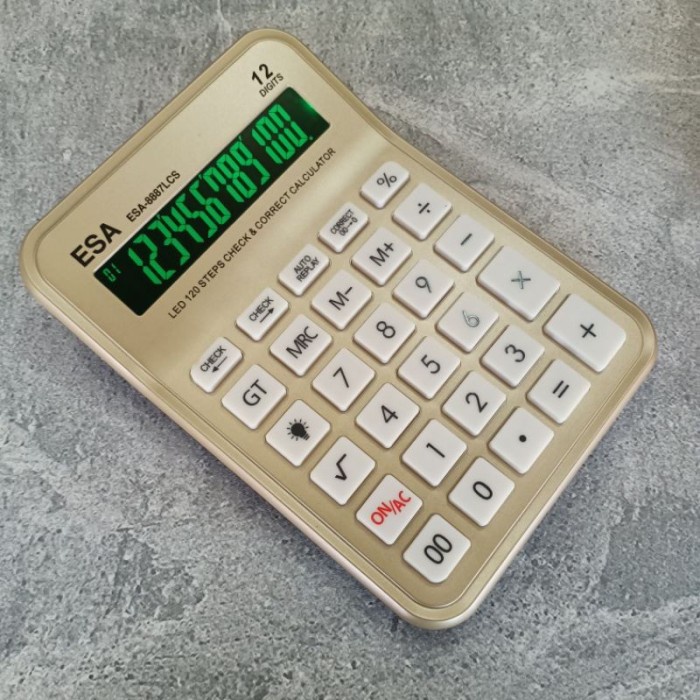 ESA-8887LCS LED 12 Digit CALCULATOR LAYAR HIJAU - Kalkulator CEK ULANG NYALA 8887 LCS LED