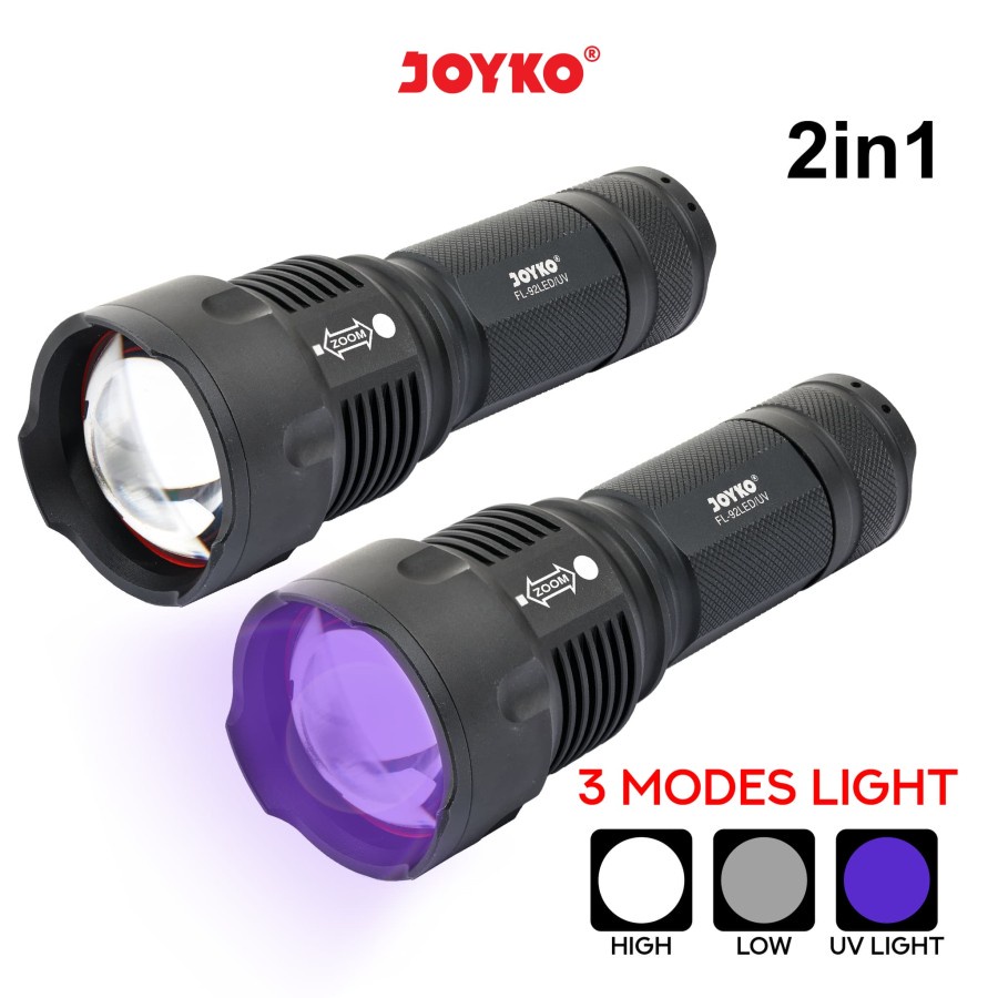 Senter LED &amp; UV Joyko FL-92 / Flashlight Senter Swat &amp; Deteksi Uang FL92