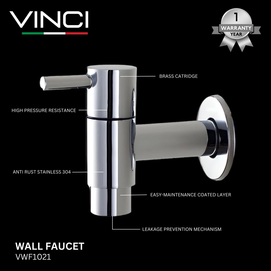Vinci VWF1021 Keran Air Filter Tembok Kran Dinding Stainless Minimalis