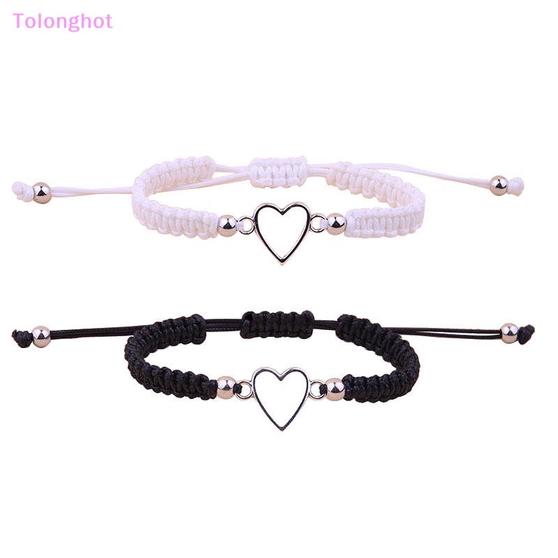 Tolonghot&gt; 2PCS Cinta Hati Pasangan Gelang Untuk Kekasih Wanita Pria Kerajinan Tangan Tali Yang Dapat Disesuaikan Teman Hubungan Yang Serasi Gelang Perhiasan well