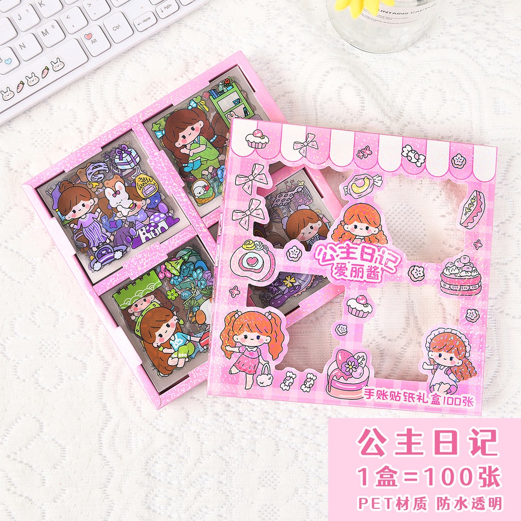Ellie Stiker Korea Diary Book Aesthetic Sticker Deco 20/100Lembar Stiker Tumblr Botol Hp Laptop Stik