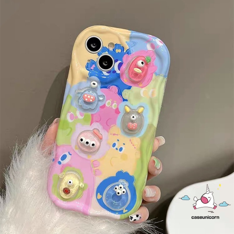 Untuk Infinix Hot 30i 810lite 9smart 66plus 7 5panas11 10 20 8 9 12 30 Play Note 12 G96 12 Kartun DIY 3D Bergelombang Melengkung Tepi Lucu 3D Beruang Kelinci Boneka Monster Bintang Pelangi Lembut Sarung