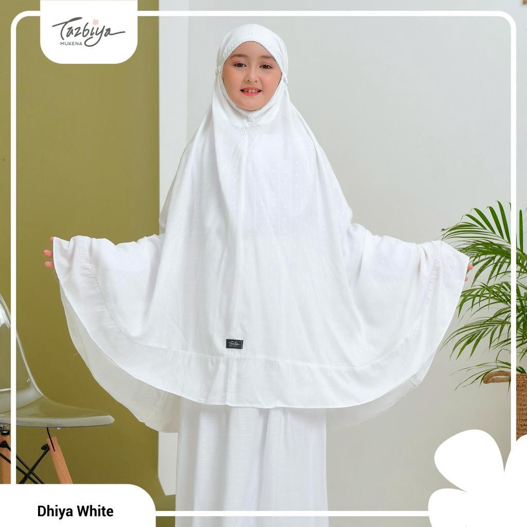 Mukena Tazbiya Anak 7-12 Tahun Dhiya White Bahan Katun Rayon