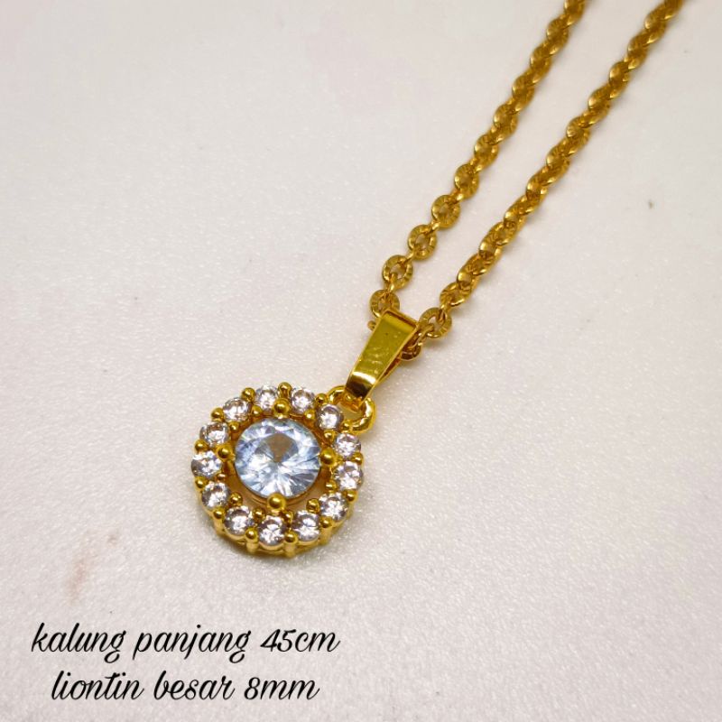 Satu set kalung dan liontin xuping mata putih titanium anti karat Ganda Hati Liontin Wanita necklace