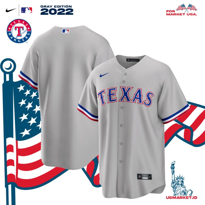 Kaos Jersey Nike Baseball MLB Texas Rangers Gray Original Jersey - L