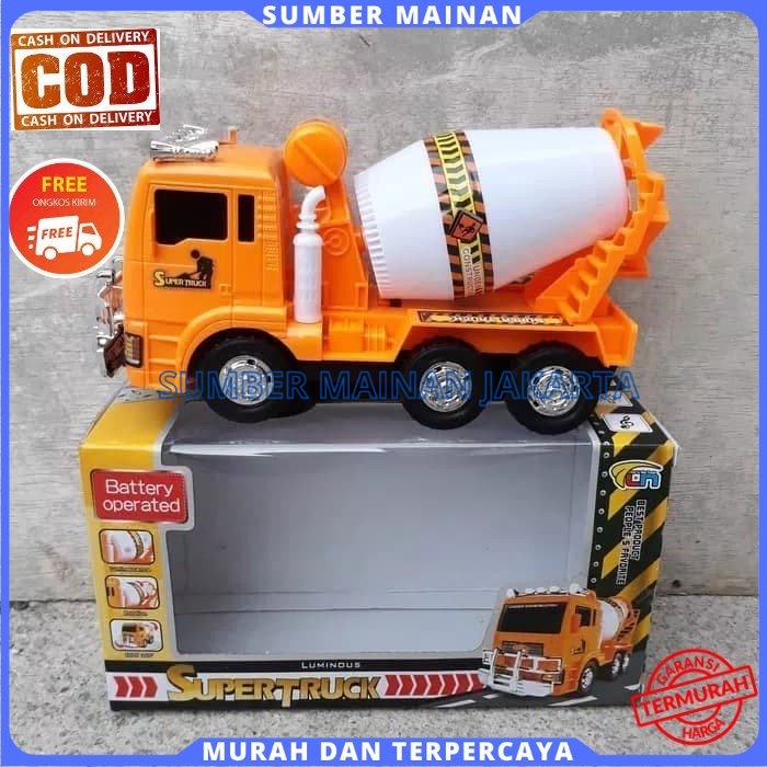Mainan Anak Mobil Truk Molen Pengaduk Semen Bump And Go Ada Suara Dan Lampu